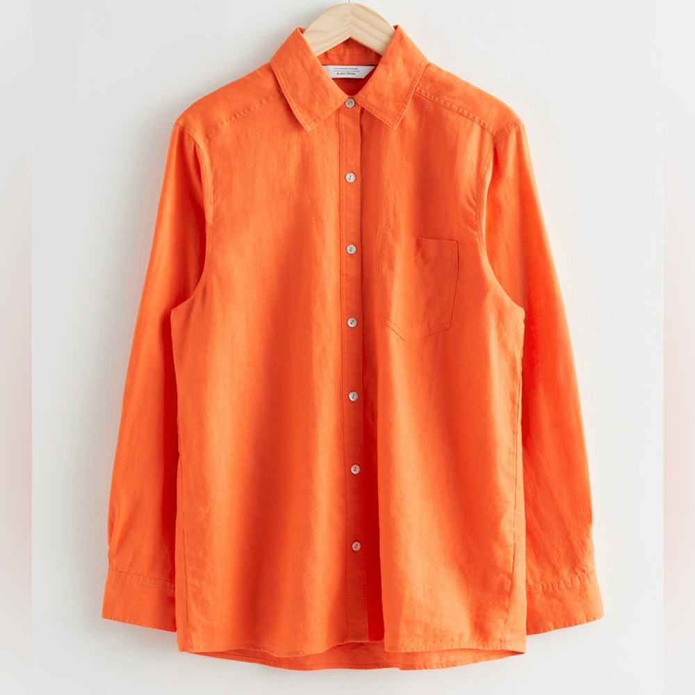& Other Stories, linen orange shirt. Size: 6